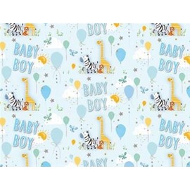 New Baby Boy Gift Wrapping Paper 1 Sheet & Matching Tag - Animals & Balloons