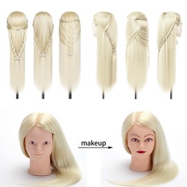 FGXY Real Hair Styling Head, Beauty Training Styling Headband Holder, Practice Head Hair Styling Tool Accessories Set, for Practicing Makeup, Hair Styling, Perming and Dyeing, etc(Beige)