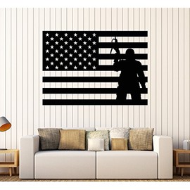 Large Vinyl Wall Decal USA Flag Soldier Patriotic Military Art Stickers (ig4093) Gold Metallic