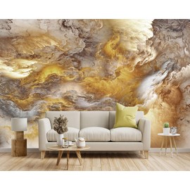YIHWM -Golden Clouds Ceiling Fabric Wallpaper Living Room Bedroom Bathroom Modern Boys Girls Kids Room Abstract Large Mural- 183"x120"（ not Peel and Stick）