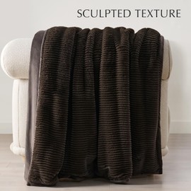 EVERGRACE Ultra Soft Faux Fur Throw Blanket for Couch, Luxury Sculpted Texture Faux Rabbit Fur Blanket for Bed, Fluffy Thick Plush Warm Fuzzy Reversible Blankets, 920GSM (Dark Brown, 50''x60'')