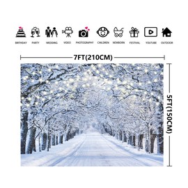 Aisnyho Winter Scene Backdrop Forest Wonderland Glitter Tree Snow Natural Scenery Backdrops Background for Photography Portrait Decorations New Year Xmas Picture Banner (7x5FT)