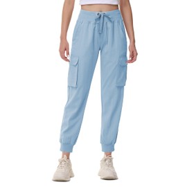 YuKaiChen Women's Lightweight Cargo Capris Hiking Summer Pants Joggers Elastic Waist Travel Outdoor with Pockets Blue M