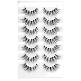 JIECAI Lashes Natural Look False Eyelashes Cat Eye Faux Mink Lashes Wispy Fake Eyelash Extension Curl Lash Strips Pestañas Postizas Naturales, 7 Pairs, Fairy Cat