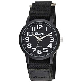 Ravel - Men's Modern Workwear Watch with Easy-Fasten Strap - Black/Black Dial/Black Strap
