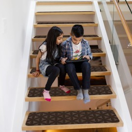 RIOLAND Non-Slip Carpet Stair Treads for Wooden Steps Indoor, 8" X 30", 15 Pack Peel and Stick Stair Treads Runners for Kids Elders and Pets, Brown