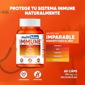 Multiblue Vitamina C | 6 en 1 con Vitamina C, Zinc, Cúrcuma, Cabeza de Ajo, Vitamina D3 y Saúco Elderberry - (1 Frasco, 60 Cápsulas Vegetarianas, sin 