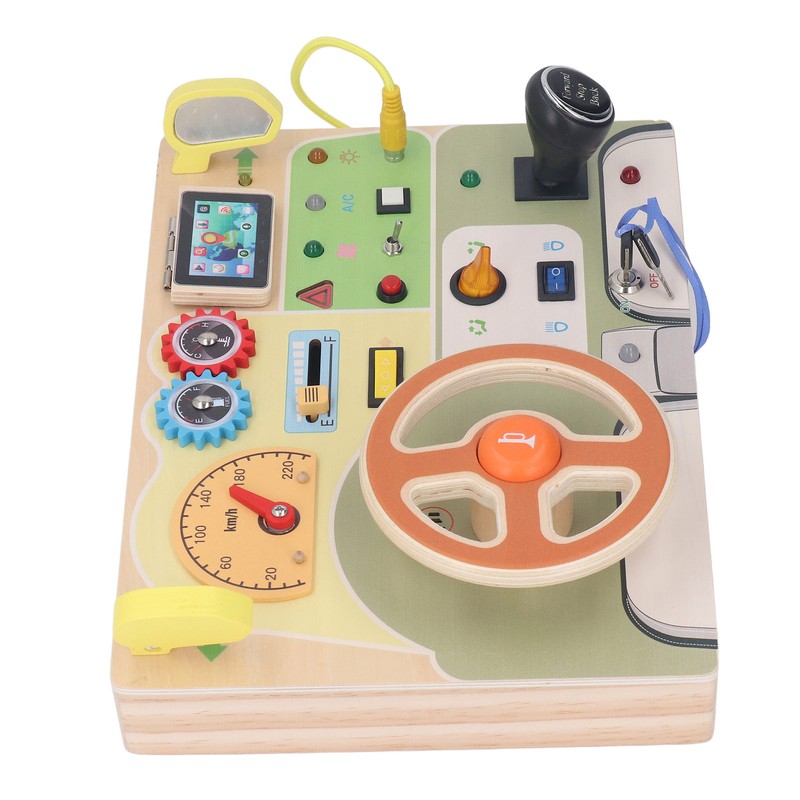 Wooden Steering Wheel Toy Early Educational Stimulation LED Wood Sensory