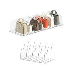 KKPOT Adjustable Acrylic Purse Organizer for Closet - Handbag Storage Shelf with Dividers, Clear Multi-Use for Purses, Bags, Office/Kitchen for Women (Extended base+5 partitions 1set, Wave)