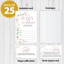 Wildflower Baby Shower Invitation Cards With Envelopes, Diaper Raffle Tickets, Baby for Book 100 piece set, Gender Reveal Party for Baby Boys & Girls, Gender Neutral Party Supplies/tz-b003