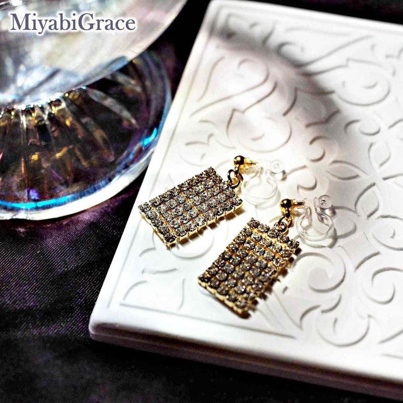 MiyabiGrace - arete de clip para mujer, diseño rectangular de