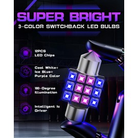 AULUXE 31mm CAN-Bus LED Festoon Bulbs (DE3175/DE3021) - Cool White/Ice Blue/Purple Switchback, Tri-Color Interior Lights for Map, Dome, Door, Trunk & Glove Box Lights