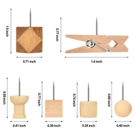 Dorbetar 128Pcs Wood Push Pins, Thumb Tacks for Decorative, Wooden Pins and Tacks, Cork Board Thumbtacks, Cute Thumbtack for Wall and Bulletin Board, Map Pins
