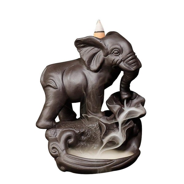 XUDREZ Cute Elephant Backflow Incense Holder Ceramic Waterfall Backflow Incense Burner Incense Cone Holder Home Decor Gift with 20pcs Incense Cones