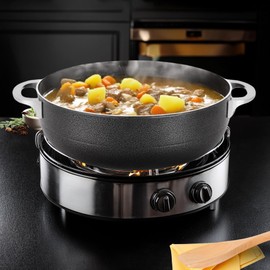 Alpine Cuisine 11-Quart Nonstick Aluminum Caldero Pot with Glass Lid & Riveted Handle | Heavy-Duty Cookware for Large Servings of Stew & Rice | Easy Clean, Black