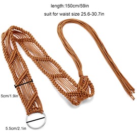 Ayliss Women Woven Waist Belt Cotton Crochet Summer Beach Handwoven Rope Braided Skinny Dress Belt Fashion Bohemian Beads (Khaki)