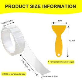 Curtain Glide Tape, 2PCS Drapery Ring Glide Tape 25mm×3m, Curtain Rod Tapes Clear Curtains Glides Pole Tapes Drapery Ring Rod Taped With A Scraper for Making Curtains Slide Easier(Transparent)