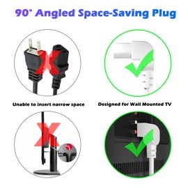 Adoreen 6 Ft Computer TV Replacement Power Cord White, 90 Degree Angled L-Shaped 18AWG 3-Prong AC Universal Power Supply Cable NEMA 5-15P to IEC 320 C13 for Printer, PC, Monitor TV LCD, ETL+Ties