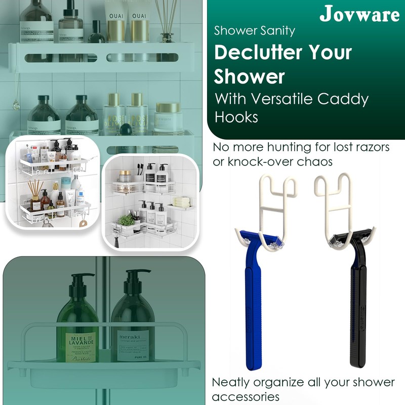 Jovware White Shower Caddy - 2 Pack Open Shelf Hooks