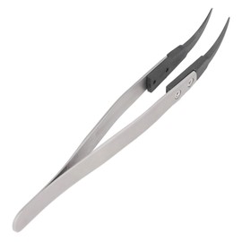 Non Static Tweezers Stainless Steel Carbon Fiber Plastic Non Magnetic Tweezers with Replaceable Elbow Pointed Tip
