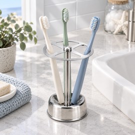 Stainless Steel Toothbrush Holder, Makeup Brush Organizer with 4 Slots, Wall Mounted Bathroom Storage for Electric Toothbrush