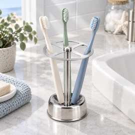 Stainless Steel Toothbrush Holder, Makeup Brush Organizer with 4 Slots, Wall Mounted Bathroom Storage for Electric Toothbrush