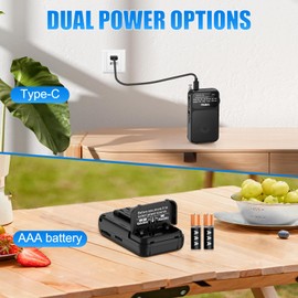 PRUNUS J-555 Pocket Radio AM FM USB-C Charging& Battery Operated, Excellent Reception& Clear Speaker and Headphone Jack, Back Clip, Flashlight, Transistor Radios, Portable Radios AM FM, Mini Radio