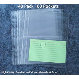 40 Pack 160 Pockets A5 Binder Index Card Sleeve Pages, Ultra-Clear 3.5x5 Inch Binder Protective Sleeves for Photos and Seed Packets，Side Loading