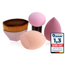 2er Beauty Blending Schwamm-1x Pinsel Make-up- 1x Blending Schwamm,Make-up Set Fondation- Premium Puderpinsel Schmink Set, Crème, Puder Kosmetik Sonnenschutz (Pink)