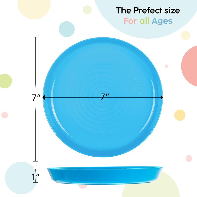 PLASKIDY Kids Plates Set of 12 - Toddler Plastic Dinner