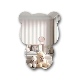 MACGIKMIRO Teddy Bear Unbreakable Acrylic Mirror Non-Glass Shatterproof Mirror Acrylic Wall Mirror Decorative Mirrors Frameless Home Mirrors for Home Room Decoration (11.8 in x16.5 in, Silver)