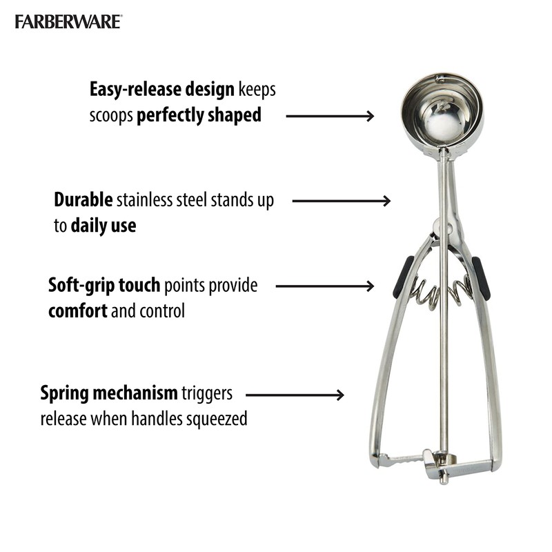 Farberware Professional Stainless Steel Cookie Dough Scoop, 8.27 Inch, Black