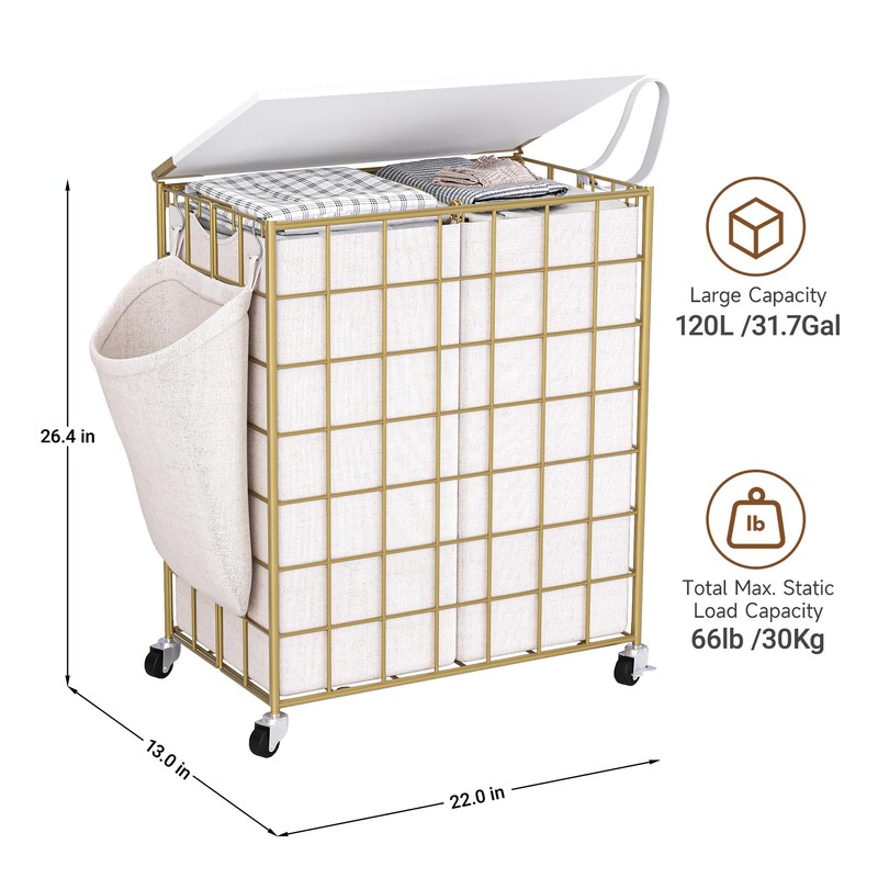 DXIGUSO Laundry Basket with Wheels, Heavy Duty Laundry Sorter 2