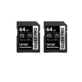 Lexar SILVER PRO SD Card 2x64GB, UHS-II SD Memory Card, V60, U3, C10, Up to 280MB/s Read, 130MB/s Write, SDXC Card for DSLR/Camera/Professional Photographer/Videographer/Enthusiast(LSDSIPR064G-B2NAA)