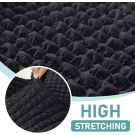 Stretch Seersucker Wingback Chair Slipcover, Universal Bubble Wing Chair Slipcovers with Skirt, Living Room High Back Chair Covers Set, Easy Fit Washable Slip Covers for Armchairs(Black,Chair)