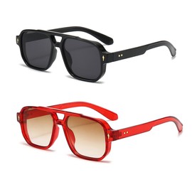 OZPYKAE Men Square Sunglasses,Classic Retro UV400 Protection Double Bridge Trendy Rectangle Aviator Women Men Sun Glasses