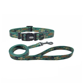 Olahibi Dog Collar and Leash Combo Set, Camouflage Pattern, Polyester Material, 150CM Matching Leash, for Small Dogs.(S, Green Camo)