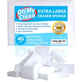 (40 Pack) Extra Large Eraser Sponge - Extra Thick, Long Lasting, Premium Melamine Sponges in Bulk - Multi Surface Power Scrubber Foam Cleaning Pads - Bathtub, Floor, Baseboard, Bathroom, Wall Cleaner