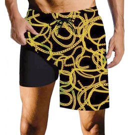 Wdpsuxin Mens Swim Trunks, Gold Chain, Medium