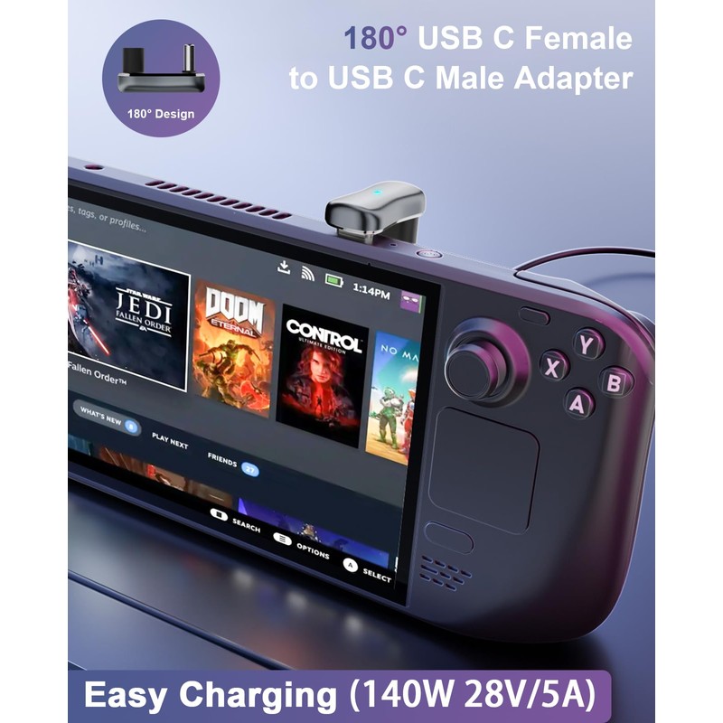Duttek USB C 180 Degree Adapter 140W, U-Shaped USB C