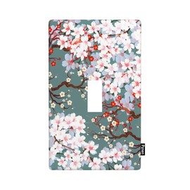 Pznen Cherry Blossom Tree Light Switch Cover Pink Flowers Boho Single Toggle Wall Plate 1 Gang Switchplate Home Decor for Bedroom Bathroom 4.5"x 2.76"