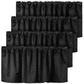 4 Pcs Valance Curtains Blackout Window Curtain Valances Black Blackout Fabric for Windows Basement Curtains Valance Rod Pocket Tier Window Valances for Bedroom Kitchen Living Room, 52 x 18 Inch