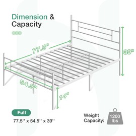 Novilla Full Size Bed Frame with Headboard and Footboard, 14 Inch Metal Platform Bed Frame with Under Bed Storage, No Box Spring Needed, Strong Metal Slats Support, White