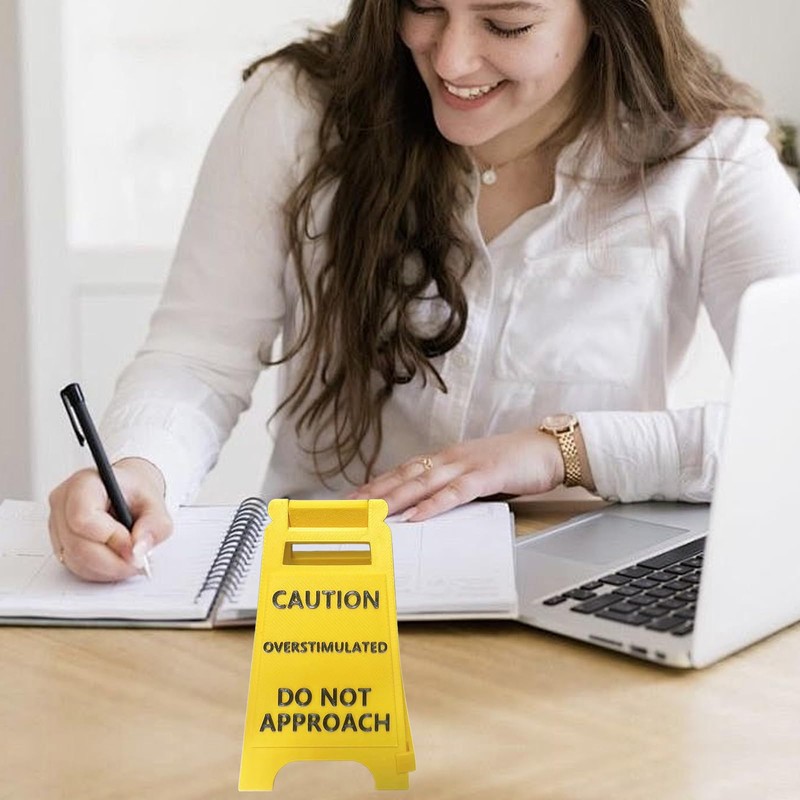 Funny Caution Overstimulated Desk Sign-Office Desk Warning Office Decor Work