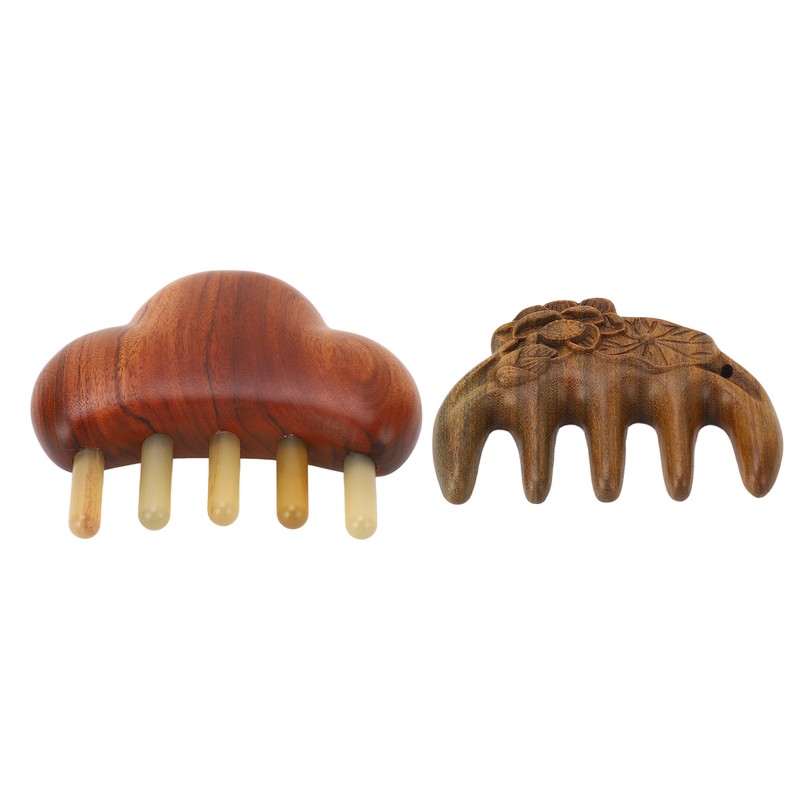 Sandalwood Massaging Comb Lotus Ox Horn Shape Reduce Pressure Wide
