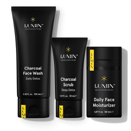 Lumin - Smooth Operator Detox - Men's skincare kit, Includes: Charcoal Face Wash Daily Detox, Charcoal Scrub Deep Detox & Daily Face Moisturizer, Suitable for all skin types, Two Month Supply