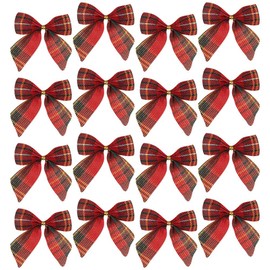 UUYYEO 24 Pcs Christmas Burlap Bows Checkered Bows Gingham Ribbon Bows Buffalo Plaid Bows Xmas Tree Bows Gift Wrap Bows Holiday Decorative Bows Small Ribbon Bows for Gift Christmas Tree Red Checkered