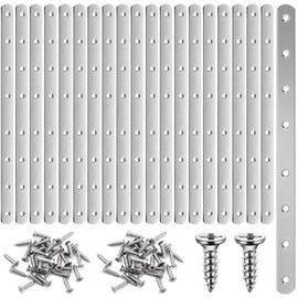 Zonon 20 Pcs Flat Mending Plate 12" Stainless Steel Straight Bracket Flat Straight Braces Metal Plate with Holes Mending Joining Plates Repair Fixing Bracket for Wood Connector with 160 Screw(Silver)
