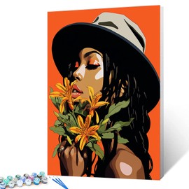 Paint by Number African American Lily Flowers DIY Acrylic Painting Paint by Number Kit for Kids Adults Beginner Black Girl DIY Canvas Painting by Numbers Painting Arts Craft 16x20 Inch（without Frame ）