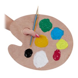 Relaxdays, Natural Mixing Palette Wood, Artist, Acrylic, Watercolour and Watercolours, with Finger Hole, W x D 30.5 x 25 cm, Painting Palette, M